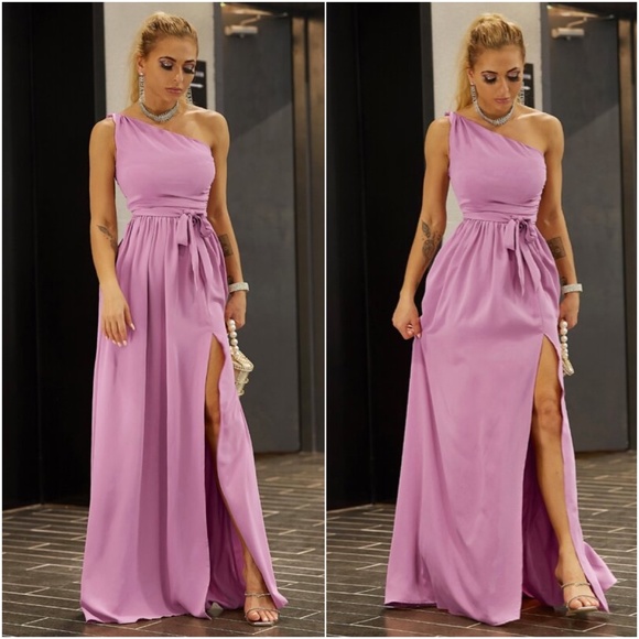 Luxurious Blush Pink One Shoulder Formal Party Prom Wedding Dress - Picture 2 of 4